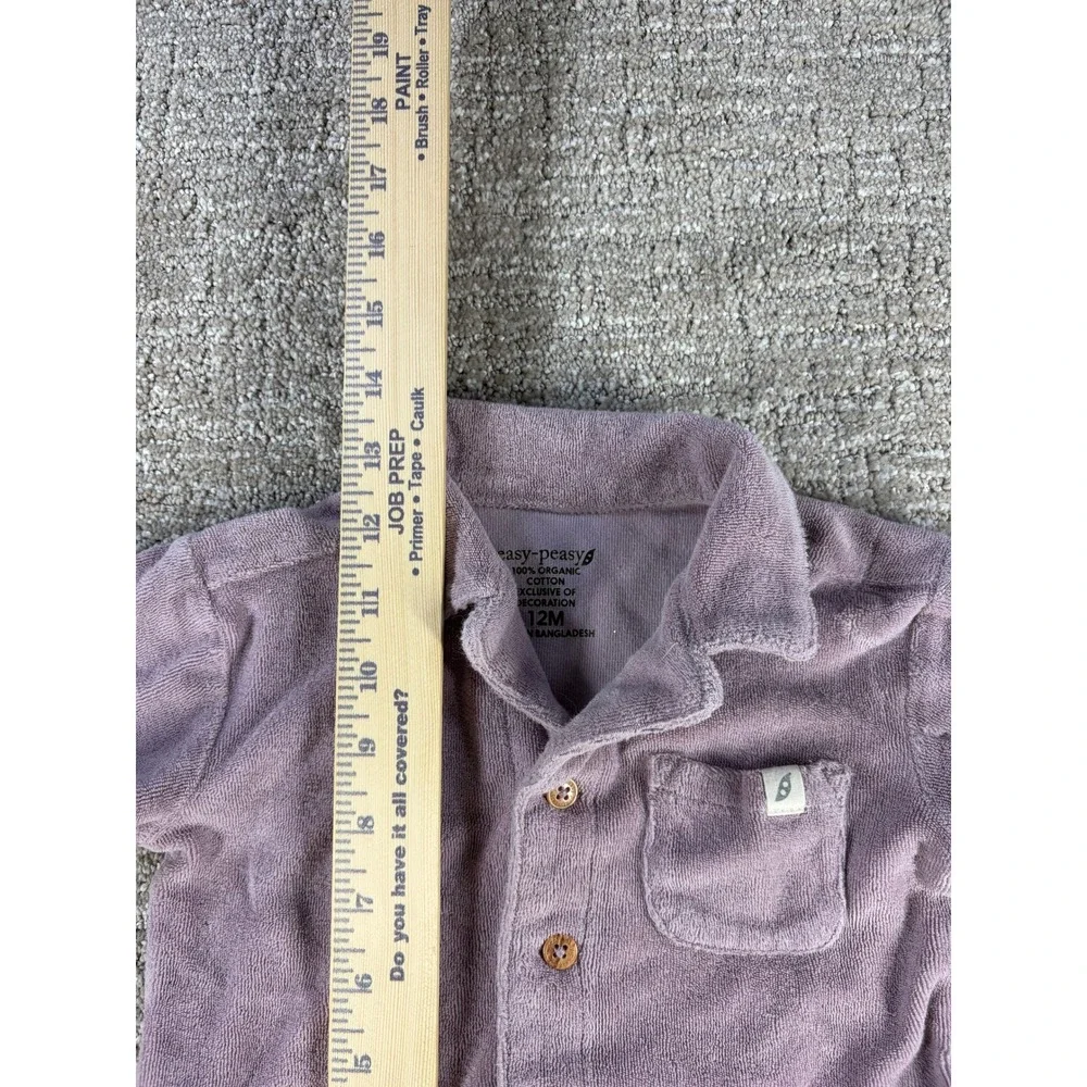 Easy-Peasy Terry Cloth Shirt Button Up Purple 12M Organic Cotton Baby Boy Girl
